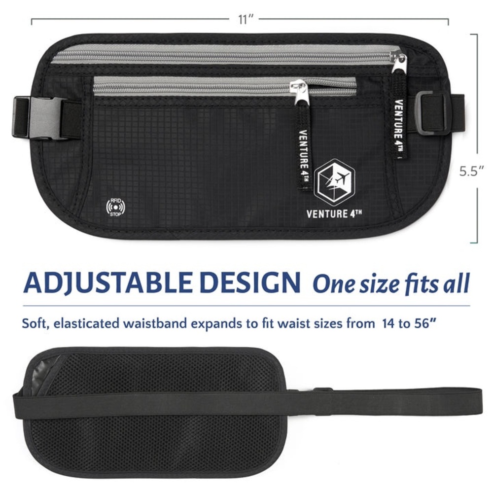 VENTURE 4th Black UNISEX Travel Belt Bag w/RFID Blocking - Picture 3 of 10